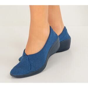 Arcopedico Mailu Shoe Sport Slip-On Knit Sz 37 Blue Black Wedge Washable Stretch